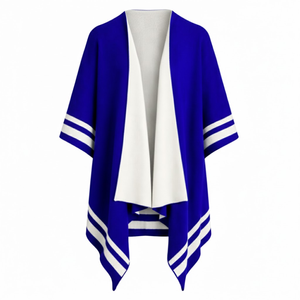 Poncho décontracté à rayures bleues pour femme, coupe ample, style châle, mode pakistanaise - Product Image 2