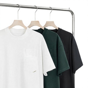T-shirt en coton à manches courtes pour homme, coupe classique, col rond, couleur unie, avec poche, style décontracté, blanc, vert, noir - Product Image 1