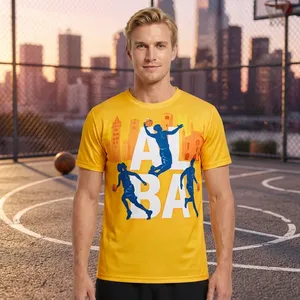 Camiseta Amarilla de Manga Corta para Hombre con Estampado de Baloncesto, Cuello Redondo, Corte Regular, Informal, de Algodón con Diseño Estampado - Product Image 6