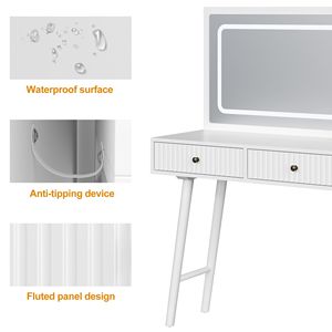 Toeletta Bianca Scanalata con Specchio LED Illuminato e Cassetti, 3 Colori di Illuminazione, Controllo Touch, Tavolo da Trucco per Camera da Letto - Product Image 5