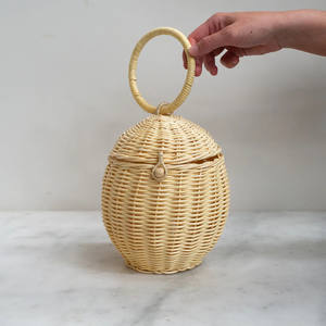 Rattan <b>egg</b> shaped <b>basket</b> container handcrafted baby <b>baskets</b> eco friendly storage handle bag - Product Image 5