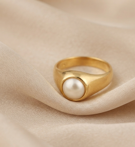 Bague de luxe en argent sterling 925 avec perle blanche naturelle, plaquée or rose et or jaune, faite à la main, cadeau de mariage - Product Image 3