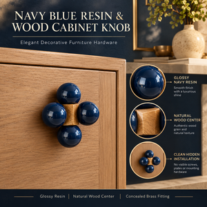 Pomo de Gabinete de Resina Azul Marino Premium con Centro de Madera Natural |   Tirador Decorativo para Muebles de Armario, Cajones y Alacenas - Product Image 5