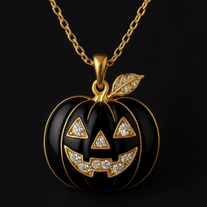 Pendentif citrouille en or rose de luxe Jay Balaji Diamonds, diamant cultivé en laboratoire, plaqué rhodium 14k/18k, collier, cadeau de bijoux pour Halloween - Product Image 1