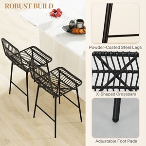 Modern Style Bar <b>Stools</b> Set of 2 26\" <b>Counter</b> Height <b>with</b> <b>Back</b> Strong Rattan Bar Chairs for Kitchen Island Black - Product Image 6