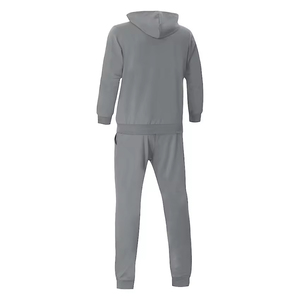 Men's Gray Full-<b>Zip</b> <b>Hooded</b> Tracksuit Set Solid Color Polyester Casual Jogging Suit With Side Pockets Autumn Wear - Product Image 6