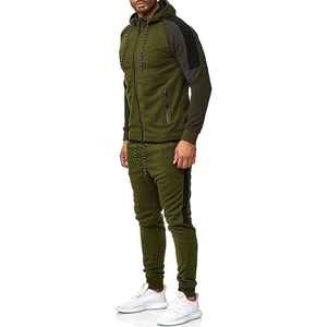 Wholesale Price Two Piece Men's Zipper Green Hoodie and Pants Sets OEM Casual Exercise Gym Wear Mens <b>Tracksuit</b> - Product Image 2