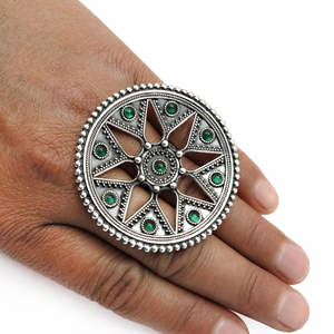 Vintage Design <b>Adjustable</b> <b>Ring</b> With Brilliant Round Cut Multi Green Onyx Gemstones Star Design 925 Sterling <b>Silver</b> Boho <b>Ring</b> - Product Image 3