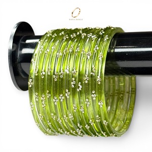 Juego de Brazaletes de Cristal Kashmiri Verdes de Moda para Novias Indias, con Diseño de Gotas de Lluvia, para Mujeres, para Bodas y Fiestas, Precio al por Mayor - Product Image 1
