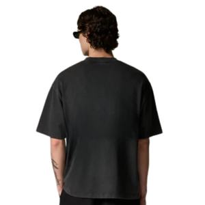 T-shirt noir surdimensionné à manches courtes pour homme, imprimé minimaliste sur la poitrine, col rond en coton, style streetwear décontracté, haut basique, vente en gros, usine OEM - Product Image 6
