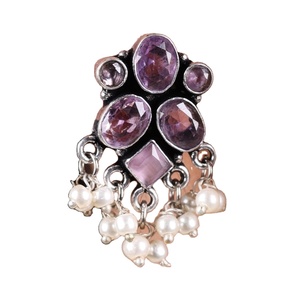 Oxidized <b>Silver</b> Black Stone <b>Dangle</b> <b>Earrings</b> with Pearl Drops Wholesale Bulk | Indian Ethnic ChandBali Style Jewelry | - Product Image 6