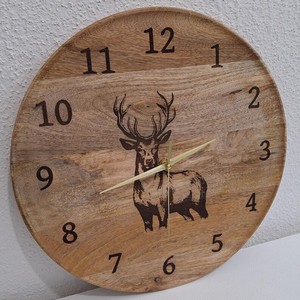 Handcrafted Mango Wood Wall <b>Clock</b> with Deer Design | Rustic Wooden Decor Wholesale - Product Image 1