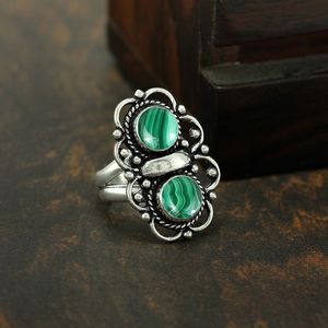 Bague solitaire bohème Gourik pour femme en argent sterling 925, sertie de malachite verte vintage oxydée, style sud-ouest - Product Image 3