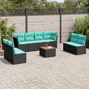 Set di divani da giardino in polyrattan nero da 9 pezzi con cuscini, eleganti mobili da esterno - Product Image 1