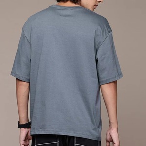 T-shirt col en V grande taille pour homme, sur mesure, 100 % coton, couleur unie, manches courtes, tricoté, respirant, haut basique pour hommes grands et corpulents - Product Image 4
