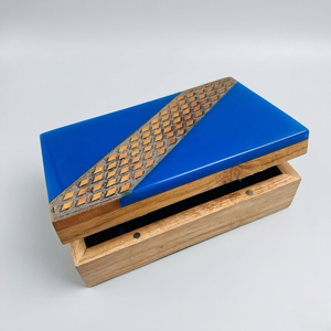 Contemporary Wooden Box with Blue Resin Top, Handcrafted Decorative Organizer for <b>Desk</b> Accessories, Coffee Table Styling - Product Image 3