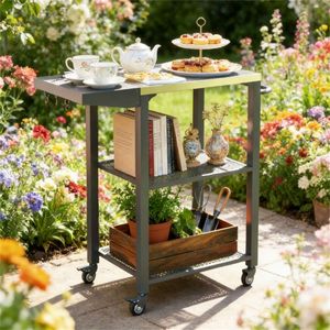 Carrello Barbecue da Esterno con Griglia e Ripiano Portaoggetti - Prodotto per Isole e Carrelli da Cucina - Product Image 1