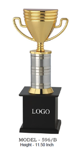 Trophée en métal plaqué or avec colonne argentée et base noire pour récompenses sportives, gravure possible, design durable avec base en bois - Product Image 5