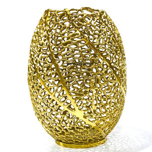 Juego de 2 jarrones decorativos de aluminio, redondos, chapados en oro, largos, con tapa, de diseño. - Product Image 4