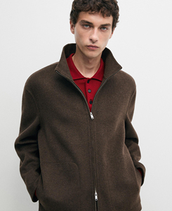 Chaqueta de lana marrón de alta calidad para hombre con cremallera, cuello alto, gruesa, informal, de invierno, estilo urbano, transpirable, con estampado de letras - Product Image 1