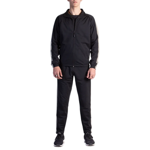 Ensemble de survêtement noir pour homme, col montant zippé, style sportif, séchage rapide, polyester, pour l'automne, coupe classique, poches latérales - Product Image 2