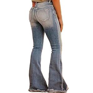 Vaqueros de mezclilla elásticos de mujer, corte bootcut, súper cómodos, de tiro alto, acampanados, rasgados, a la moda - Product Image 3