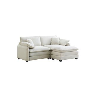 Two-Seater L-Shaped Corduroy <b>Sofa</b> with Ottoman Beige <b>Small</b> Living Spaces Living Room Furniture - Product Image 6