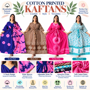 Cotton Printed Kaftan <b>Dress</b> <b>for</b> <b>Women</b> Tie Dye <b>Boho</b> Beachwear Resort Wear Long Kimono Sleeve <b>Dress</b> Wholesale Apparel - Product Image 6