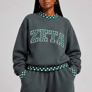 Zeta Custom <b>Mock</b> <b>Neck</b> Crew <b>Neck</b> Cotton Fleece Sweatshirt Women Men Ladies Unisex Polka Dot Gingham Patch Sorority - Product Image 5
