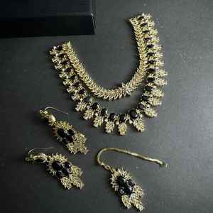 Juego de Joyería Kundan Indio-Pakistaní de Diseño, Chapado en Oro, para Bodas y Fiestas, Collar, Pendientes y Aretes para Mujer - Product Image 6