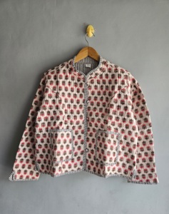 Quilted <b>Jacket</b> Women's <b>Mandarin</b> <b>Collar</b> Full Sleeve Printed Cotton Autumn Style Regular Length Button Closure gift for her - Product Image 1