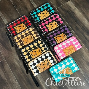 Monedero de Cuero con Cremallera y Diseño Floral a Cuadros, Hecho a Mano, para Uso Diario, Venta al Por Mayor de Septiembre - Product Image 1