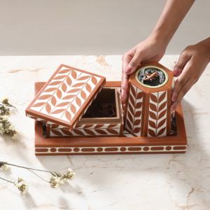 Ensemble de brûleurs d'encens en résine de haute qualité, brûleurs de Bakhoor de la meilleure qualité avec incrustations en os, plateau de service, porte-bougie, fabricant vietnamien - Product Image 5