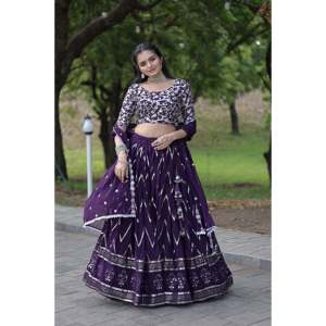Faux Blooming <b>Sequins</b> with Thread Embroidered work Lehenga Choli - Product Image 2