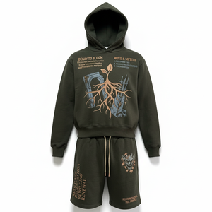 Custom Unisex Applique Patch Hoodie Shorts <b>Set</b> Graphic Streetwear Two Piece OEM ODM Private Label Apparel Manufacturer - Product Image 1
