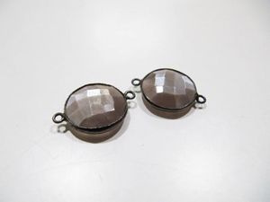 Connecteurs de pierres précieuses en forme de pièce de monnaie ronde en pierre de lune chocolat naturelle, facettés, à double boucle, taille 15 mm, breloques connecteurs - Product Image 2