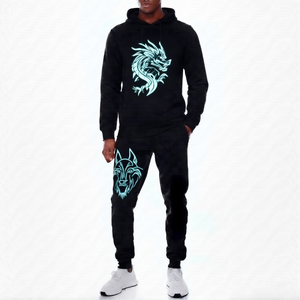 Ensemble de survêtement à capuche pour garçons avec imprimé Phénix et Dragon, fermeture éclair sur toute la longueur, vêtements décontractés d'automne, matière polyester respirante - Product Image 4