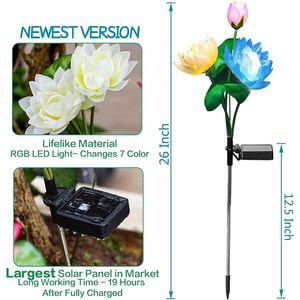 Lampes solaires de jardin à 7 couleurs changeantes, lumière décorative en forme de fleur de lotus pour la décoration extérieure de la terrasse, de la cour et du jardin - Product Image 2
