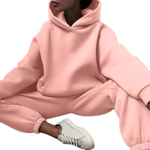 Conjunto deportivo de dos piezas para mujer, personalizable, de algodón grueso 100%, estilo oversize, para invierno, de color sólido. - Product Image 2