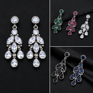 Pendientes Colgantes de Ónix Verde con Circones Plateados Oxidados de Fábrica Directa, Joyería Artesanal Boho para Mujer, Venta al por Mayor - Product Image 1