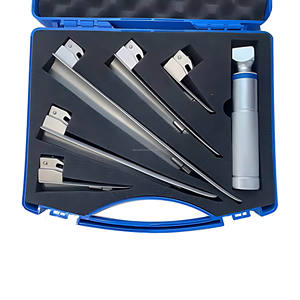 Ensemble de laryngoscope LED en acier inoxydable pour usage vétérinaire avec 5 lames droites de type Miller, batterie amovible - Product Image 4