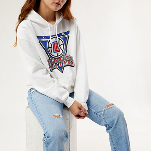 Sweat-shirt à capuche oversize pour femme, blanc uni, en coton tricoté, longueur normale, respirant, vêtement décontracté d'automne - Product Image 2
