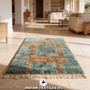 Tapis marocain Beni Ourain en laine noué à la main de luxe, design brodé de style indien, lavable, pour usage intérieur et extérieur, par ITHL - Product Image 1