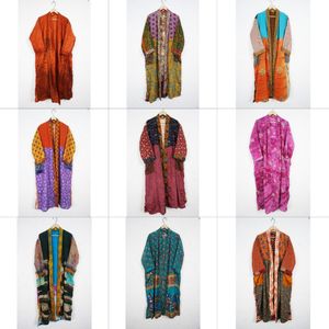 Kimono de satén de seda 100% con estampado floral vintage para mujer, talla única, con cuello en V, cierre con cordón, suave, transpirable y sexy. - Product Image 1