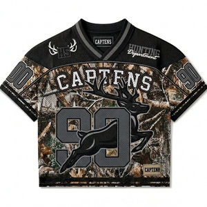 T-shirt en maille surdimensionné personnalisé, coupe carrée, style football américain, impression par transfert thermique, maillot de football rétro camouflage - Product Image 2
