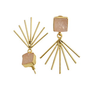 Pendientes Geométricos Chapados en Oro con Piedra Natural, Diseño Boho Chic, Joyería de Moda para Mujer - Product Image 1