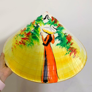 Straw hats for women hand-woven non la painted cone shaped palm leaf hat for daily outdoor uses - Product Image 4