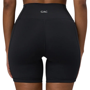 Shorts Deportivos Negros de Cintura Alta para Mujer, con Bolsillos, de Secado Rápido, Tejido Elástico de Spandex y Poliéster, Corte Regular - Product Image 5