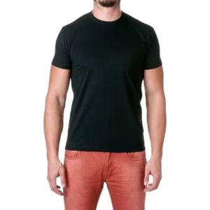 T-shirt décontracté noir à col rond en coton pour homme, coupe ajustée, léger, respirant, manches courtes, confortable - Product Image 1