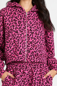 Conjunto de Ropa Deportiva para Mujer, Estampado de Leopardo Rosa, Chaqueta con Capucha y Cierre de Cremallera de Manga Larga y Pantalones Deportivos Anchos para Estilo Urbano - Product Image 5